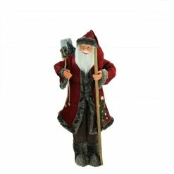 Northlight 48" Red And Brown Santa Claus With Walking Stick Standing Christmas Figure