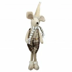 Northlight 17" Beige And Brown Standing Boy Mouse In Plaid Dress Christmas Tabletop Figurine
