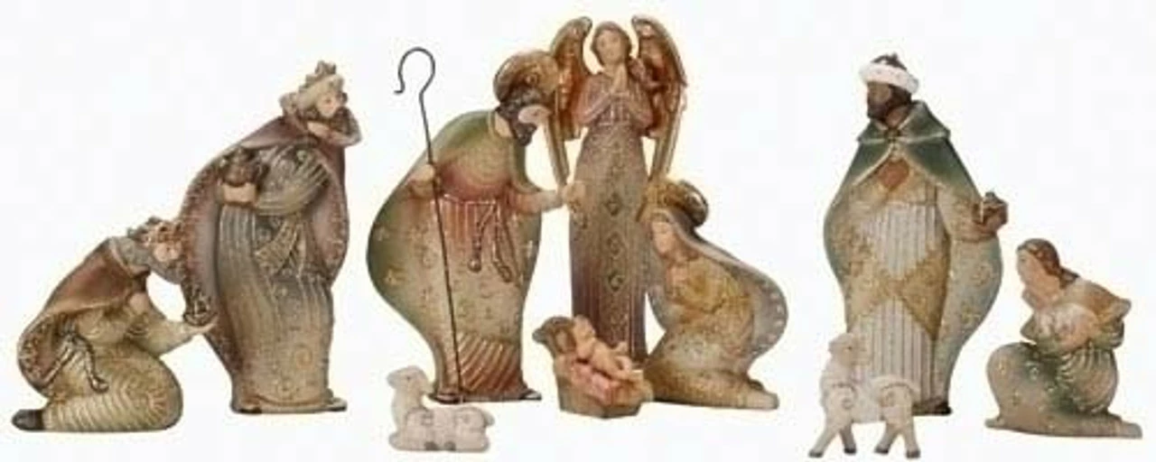 Roman 10-Piece White And Gold Christmas Nativity Figurine 8.5"