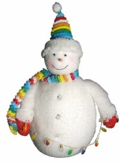 Diva At Home 15" White Snowman With Red Mittens And Rainbow Knit Scarf Christmas Tabletop Figure