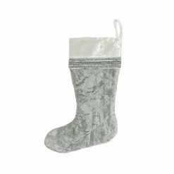 CC Christmas Decor 17" Gray And White Quilted Embellished Christmas Stocking