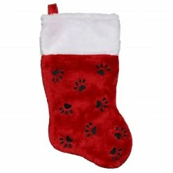 Northlight 14" Red With Black Paw Prints And White Cuff Christmas Stocking