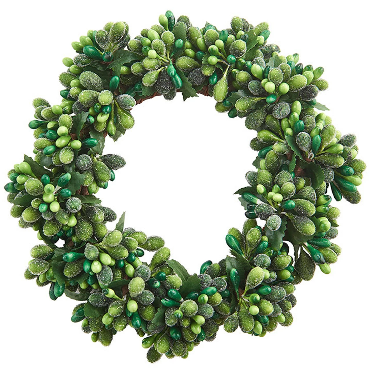 Raz 6.5" Frosted Green Holly And Berries Christmas Pillar Candle Ring