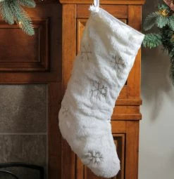 Alternative view of Northlight 18" White Faux Fur Christmas Stocking With Silver Sequined Snowflakes