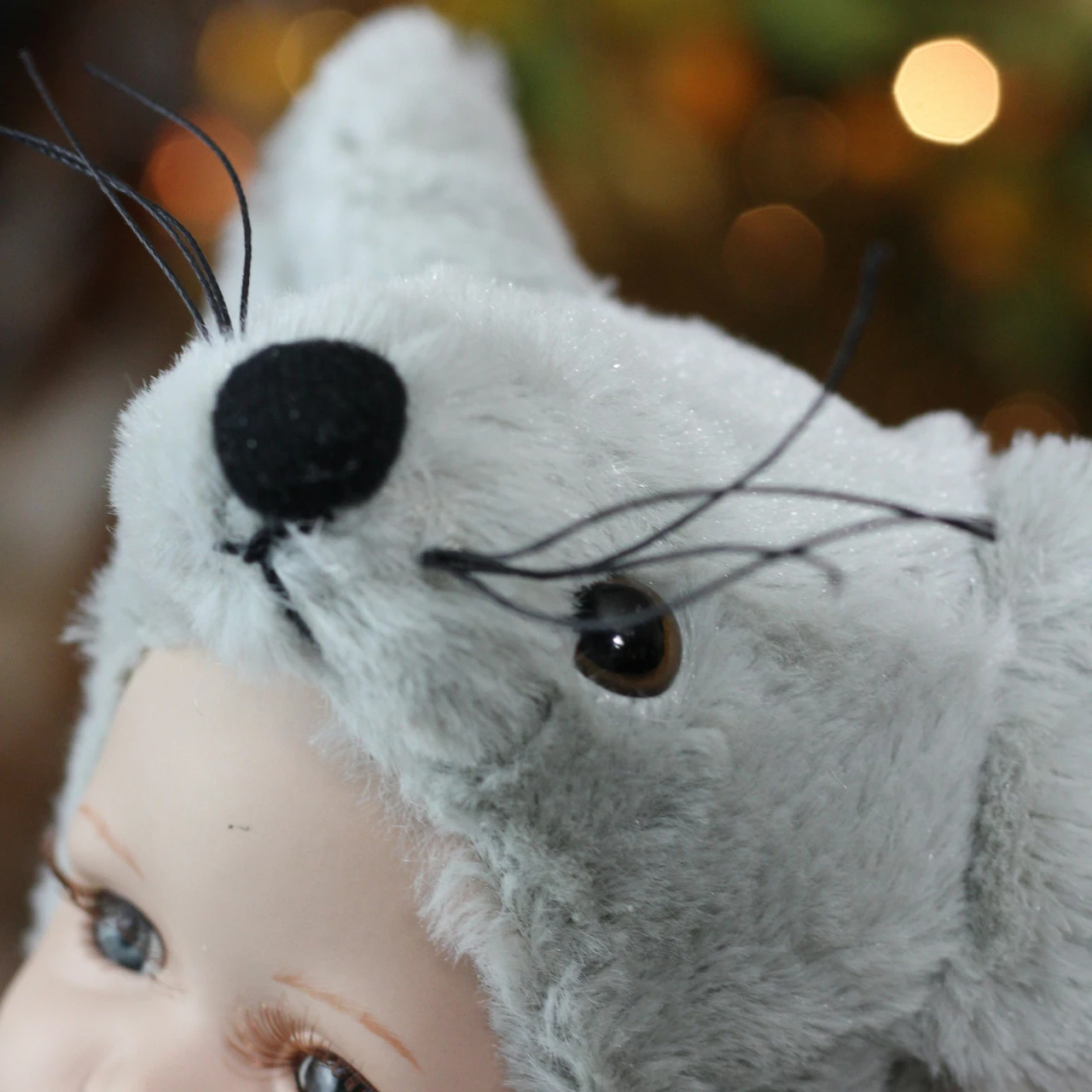 Northlight 9" Gray And Red Pucker Up Baby In Mouse Costume Collectible Christmas Doll - Image 5