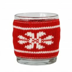 Kaemingk 3.25" Red And Clear Knitted Snowflake Votive Christmas Candle Holder
