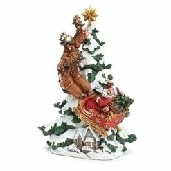 Roman 15" Santa And Flying Reindeer Resin Christmas Tree Figurine