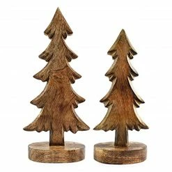 Auldhome Design Natural Color Wooden Christmas Trees; Tabletop Handmade Wood Trees W Rectangular Base For Holiday Decor, Set Of 2