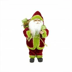 Northlight 12" Red And Green Santa Claus With Gift Bag Christmas Figure