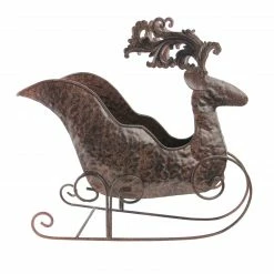 Allstate 12.25" Bronze Folk Art Style Christmas Reindeer Sleigh Tabletop Planter