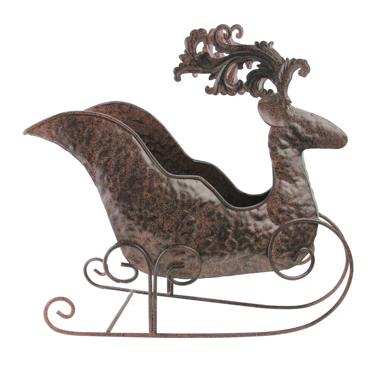 Allstate 12.25" Bronze Folk Art Style Christmas Reindeer Sleigh Tabletop Planter