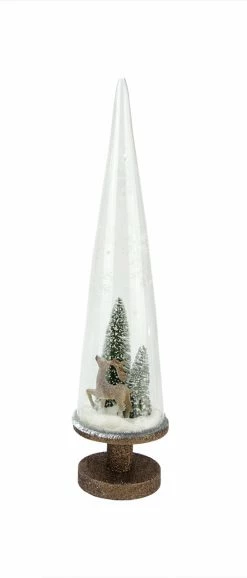 CC Christmas Decor 14.75" Winter Forest Scene With Reindeer Inside Christmas Cone Tree Decoration
