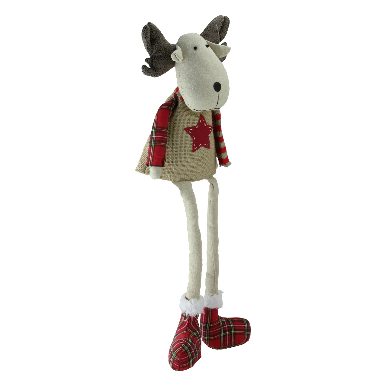 Northlight 14.75" Red And White Plaid Elk Sitting With Dangling Legs Tabletop Decoration - Image 2