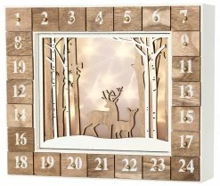 BRUBAKER Reusable Wooden Advent Calendar To Fill - White Winter Landscape With LED Lighting - DIY Christmas Calendar 13.98 X 2.36 X 10.63 Inches