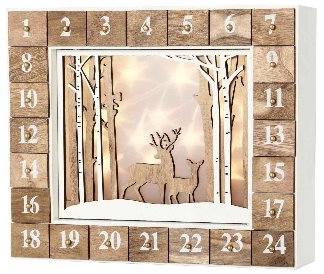 BRUBAKER Reusable Wooden Advent Calendar To Fill - White Winter Landscape With LED Lighting - DIY Christmas Calendar 13.98 X 2.36 X 10.63 Inches