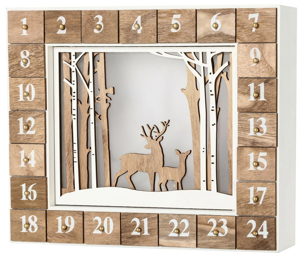 BRUBAKER Reusable Wooden Advent Calendar To Fill - White Winter Landscape With LED Lighting - DIY Christmas Calendar 13.98 X 2.36 X 10.63 Inches - Image 2