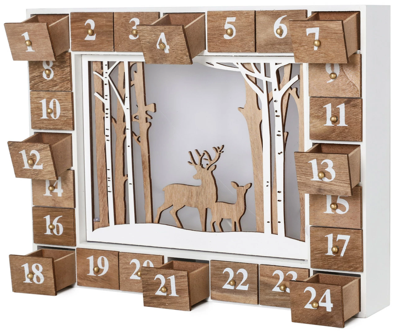 BRUBAKER Reusable Wooden Advent Calendar To Fill - White Winter Landscape With LED Lighting - DIY Christmas Calendar 13.98 X 2.36 X 10.63 Inches - Image 3