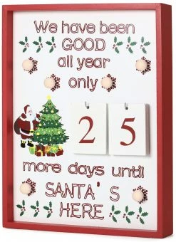 BRUBAKER Christmas Countdown Calendar - Wooden Board With Calendar Sheets - White With 6 LED Lights - 11 X 1.57 X 14 Inches