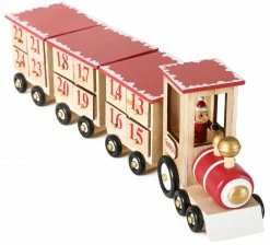 BRUBAKER Reusable Wooden Advent Calendar To Fill - Red Locomotive With 24 Doors - DIY Christmas Calendar 18.70 X 3.74 X 5.51 Inches