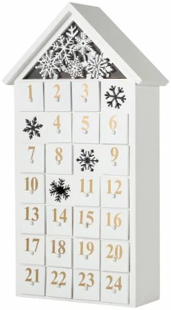 BRUBAKER Reusable Wooden Advent Calendar To Fill - White Snow House With LED Lighting - DIY Christmas Calendar 9.57 X 17.72 X 3.15 Inches