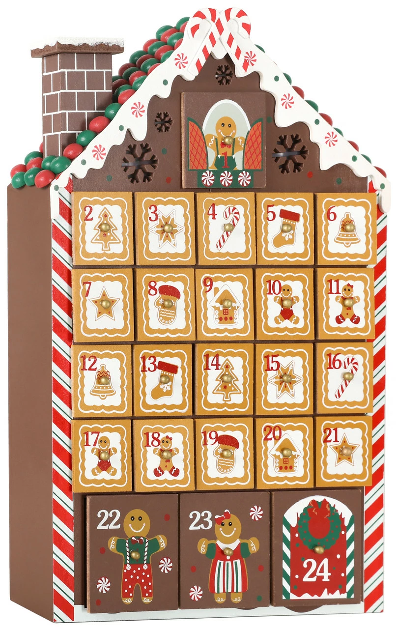 BRUBAKER Reusable Wooden Advent Calendar To Fill - Gingerbread House With LED Lighting - DIY Christmas Calendar 10.31 X 17.72 X 2.17 Inches