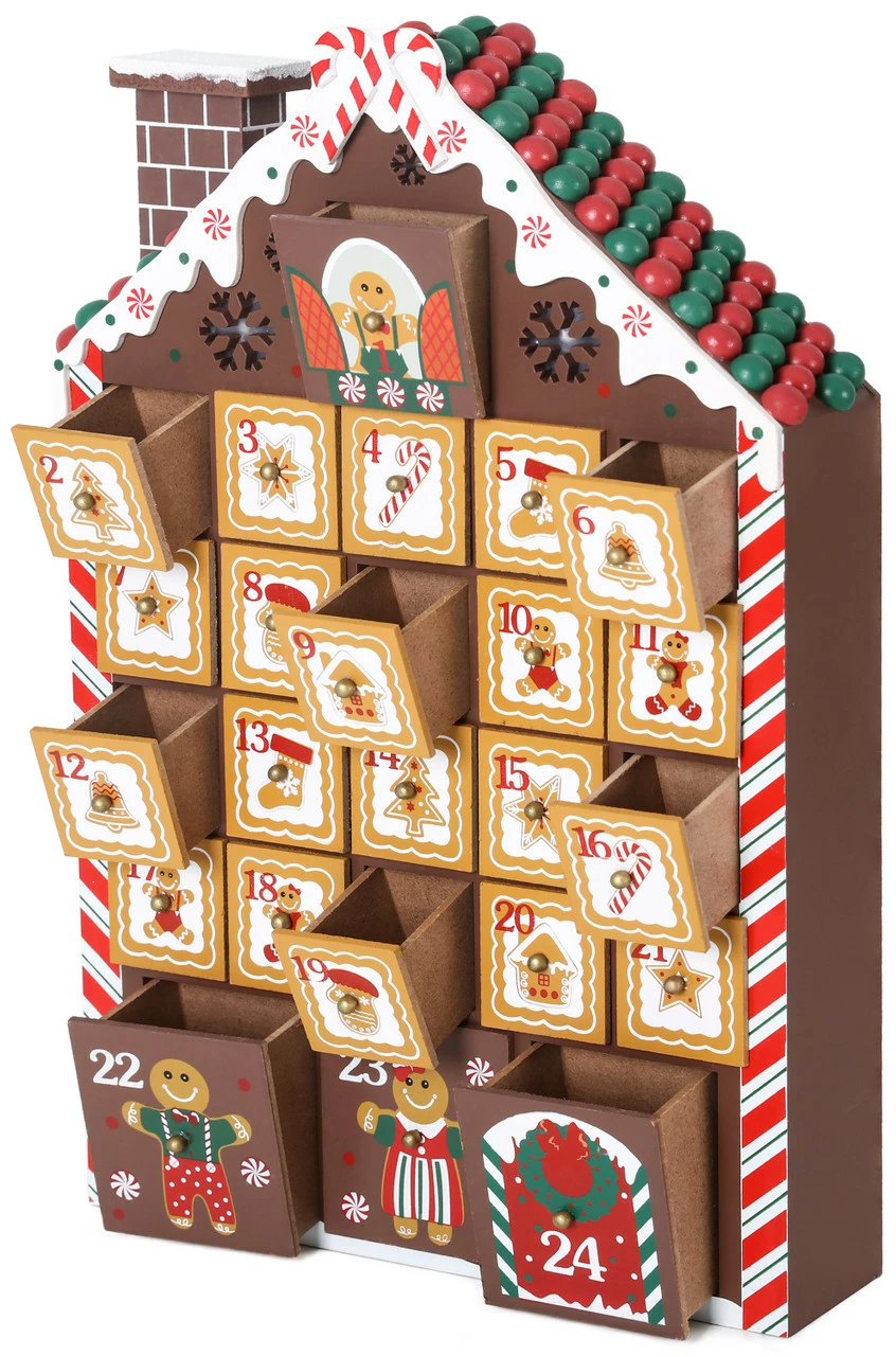 BRUBAKER Reusable Wooden Advent Calendar To Fill - Gingerbread House With LED Lighting - DIY Christmas Calendar 10.31 X 17.72 X 2.17 Inches - Image 3