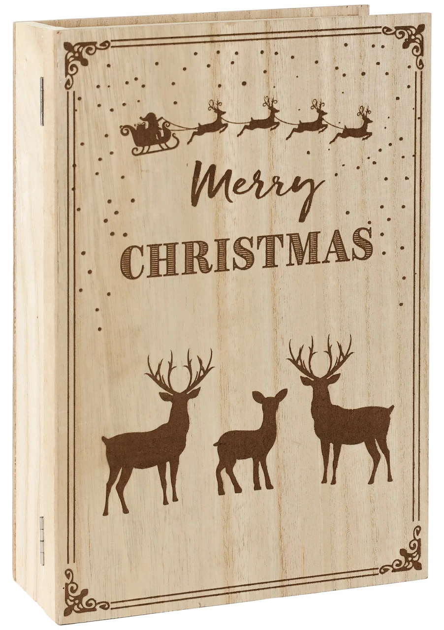 BRUBAKER Reusable Wooden Advent Calendar To Fill - Merry Christmas Book - DIY Christmas Calendar 7.72 X 2.95 X 11.81 Inches