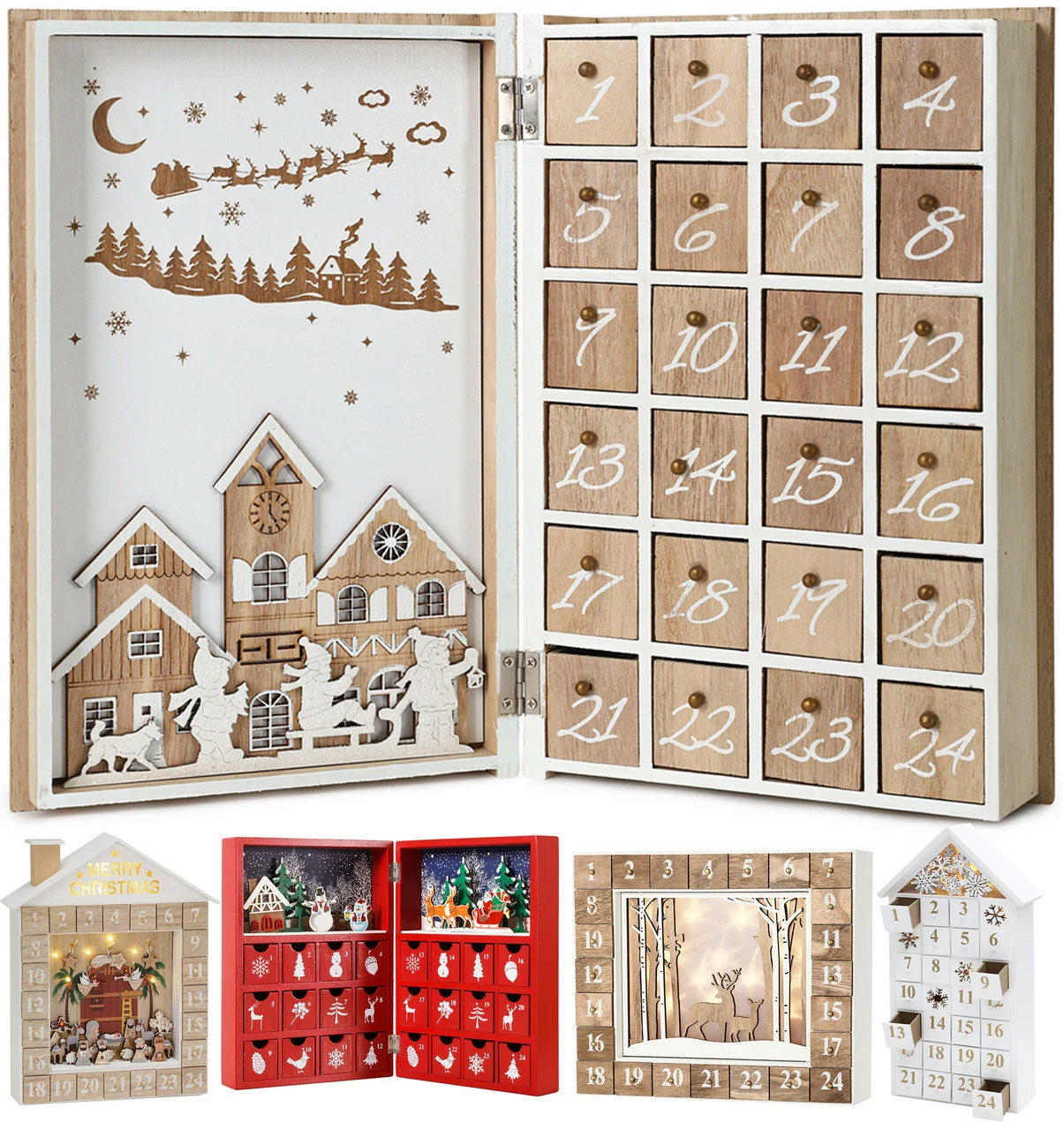 BRUBAKER Reusable Wooden Advent Calendar To Fill - Merry Christmas Book - DIY Christmas Calendar 7.72 X 2.95 X 11.81 Inches - Image 6