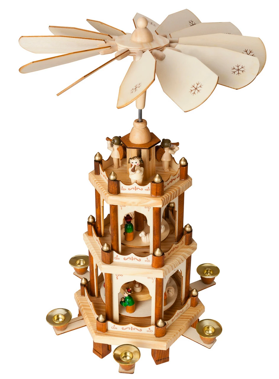 BRUBAKER Wooden Christmas Pyramid - 18 Inches - 3 Tier Carousel - Nativity Play - Designed In Germany - Image 2