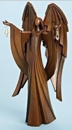 Roman 12.75" Faux Wood Angel With Jewels Inspirational Christmas Tabletop Figure