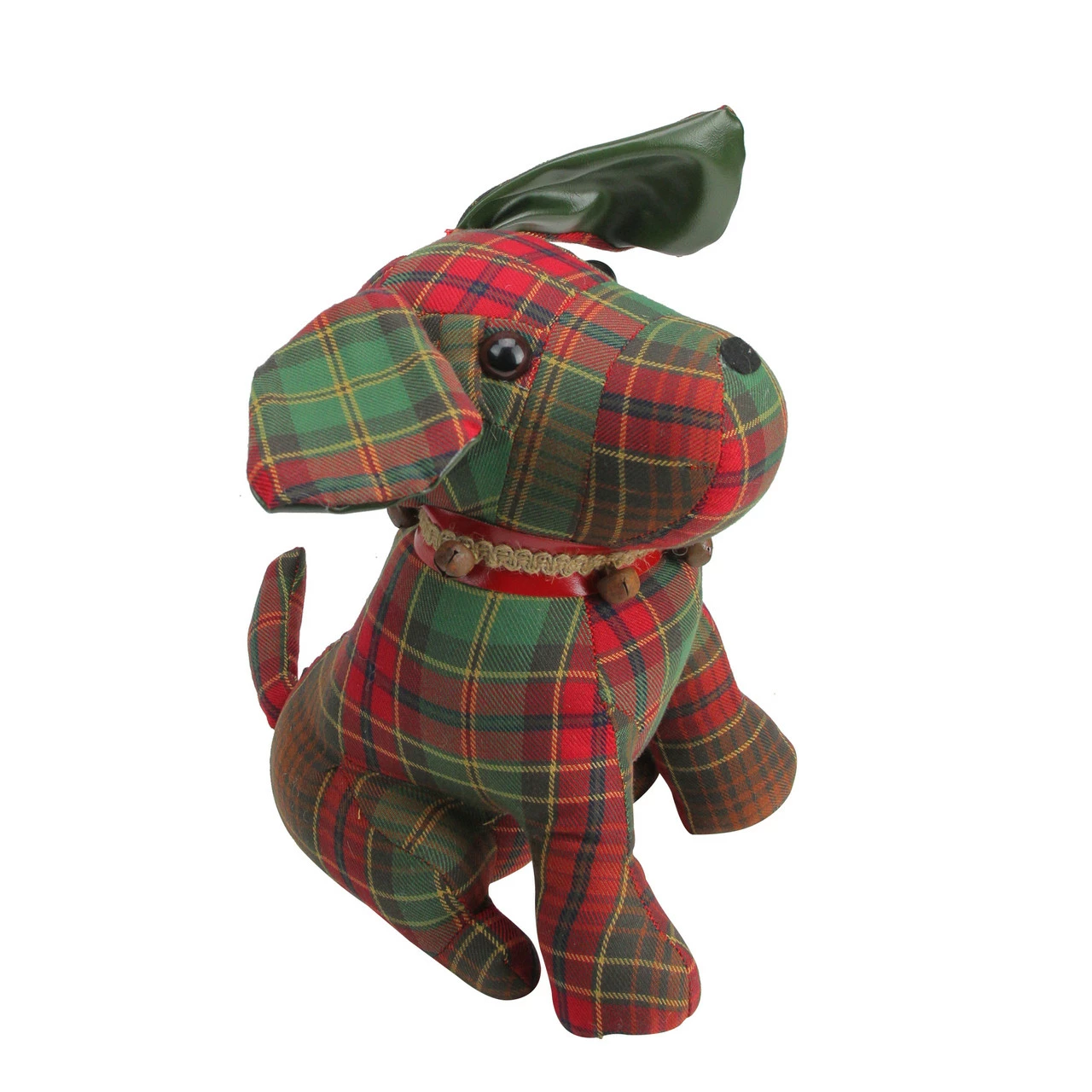 Allstate 11" Red And Green Plaid Dog With Bells Christmas Decoration - Image 2