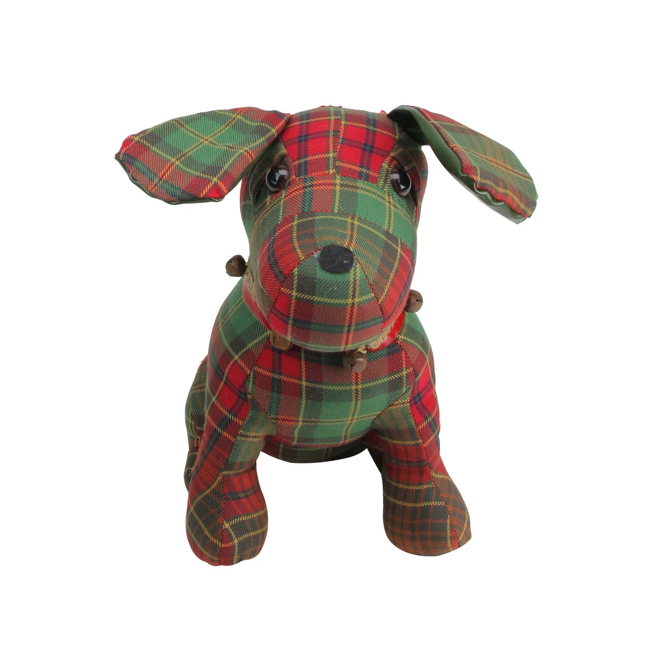 Allstate 11" Red And Green Plaid Dog With Bells Christmas Decoration