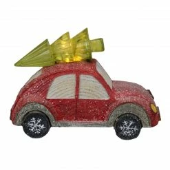 Allstate 6" Red And Green LED Embellished With Glitter Retro Car With Tree On Top Decoration