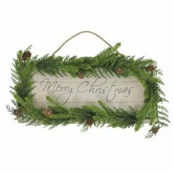 Allstate 17.5" Pine Wood With Winter Foliage Merry Christmas Sign