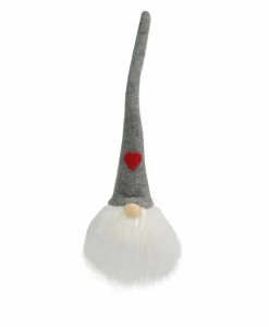 Northlight 13" Lighted Gnome With Grey Hat And Red Heart Christmas Decoration