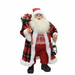 Northlight 24" Red And White Santa Claus With Lantern And Gift Bag Christmas Figure