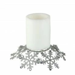 Melrose 9" Silver Snowflake Glittered And Jeweled Christmas Pillar Candle Holder