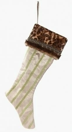 Roman 26" Brown And Green Striped Leopard Print Christmas Stocking