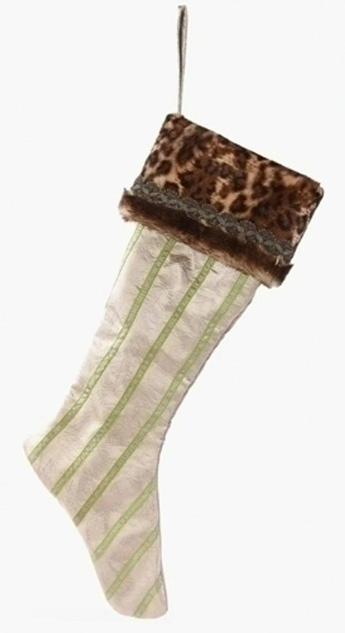 Roman 26" Brown And Green Striped Leopard Print Christmas Stocking