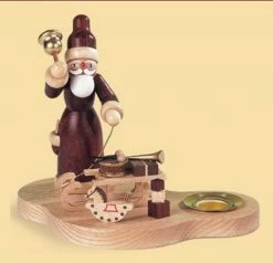 Byers' Choice 4.75" Wooden Santa With Sledge Carrying Gifts Christmas Candle Holder