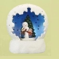 Roman 4" Vibrantly Colored Battery Operated LED Lighted Snowman & Child Scene Table Top Christmas Dome