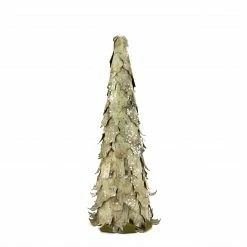 A & B Floral 17.5" Gray And Brown Glittered Birch Leaf Cone Tree Christmas Tabletop Decor