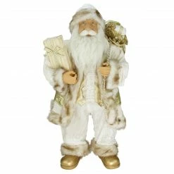 Northlight 24" White And Ivory Santa Claus With Gift Bag Christmas Figure