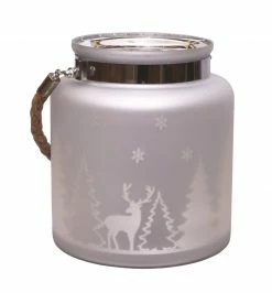 Northlight 8" Silver Matte Winter Scene Christmas Pillar Candle Holder Lantern