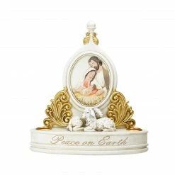 Roman 8.5" White And Gold Holy Family "Peace On Earth" Christmas Candle Holder