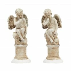 Department 56 Set Of 2 Ivory And White Tudor Gardens Cherubs Tabletop Figurines 2.25"