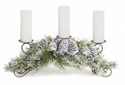 Contemporary Home Living 22" White And Green Snowy Pine Pillar Candle Holder