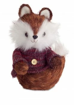 Diva At Home 9" Brown And White Mr. Fox Wearing Knit Sweater Christmas Decoration