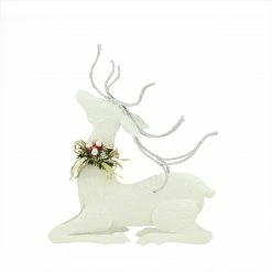 Gallerie II 11.25" Snowy White Glitter Embellished Seated Reindeer Christmas Tabletop Decor