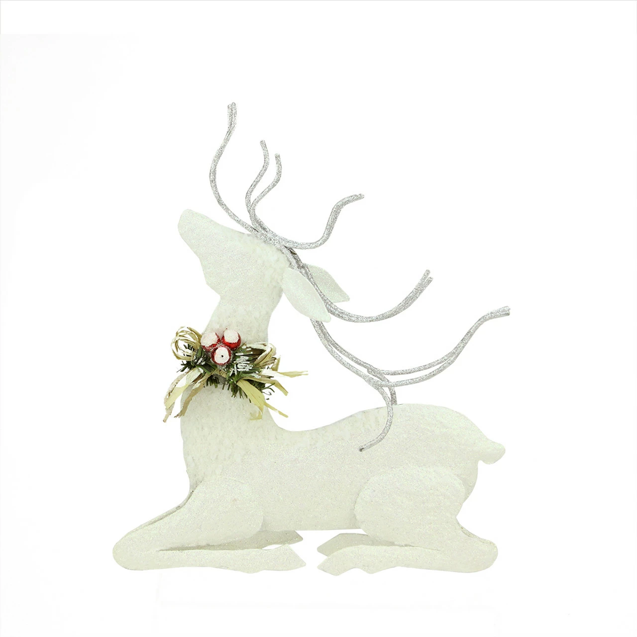 Gallerie II 11.25" Snowy White Glitter Embellished Seated Reindeer Christmas Tabletop Decor